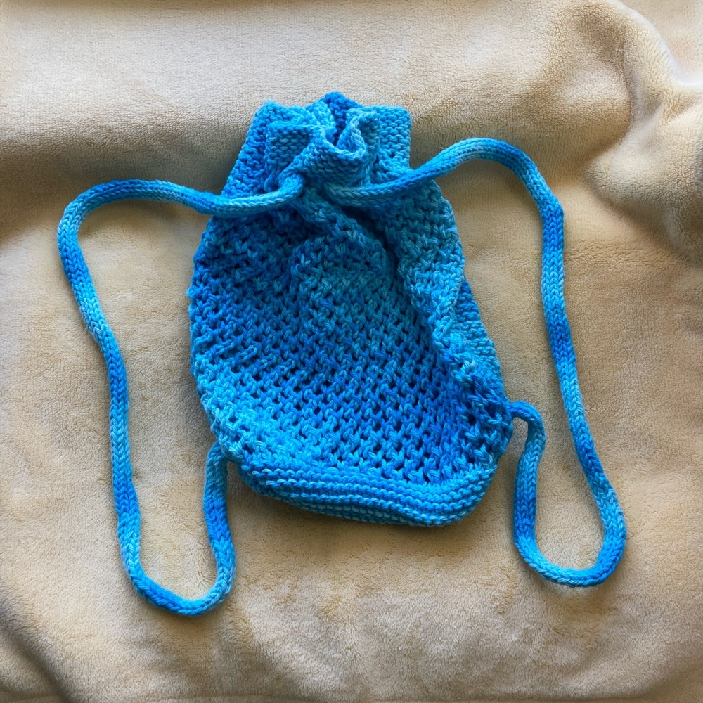 Hand Knit Drawstring Mini Backpack - image 4